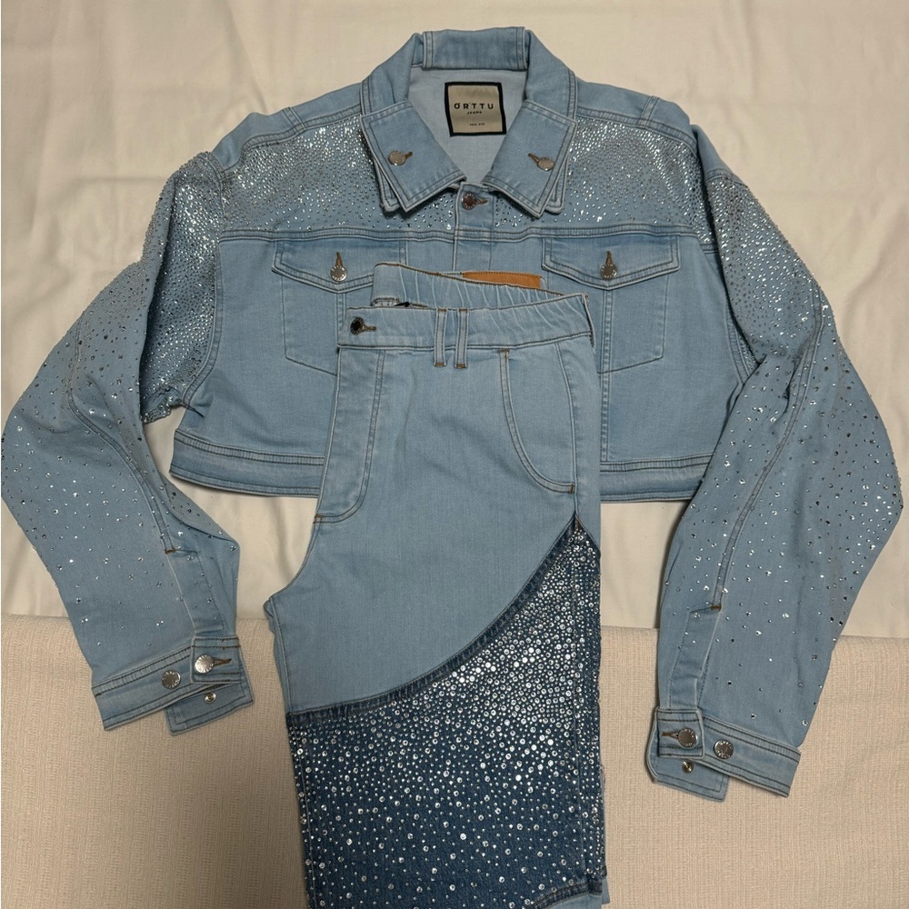 ORTTU Light Blue Denim and Rhinestone Set